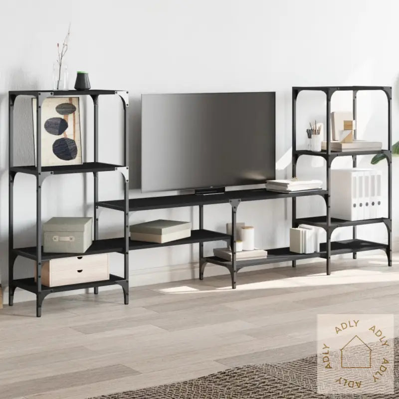 Tv-Benk Svart 206,5X28,5X95 Cm Konstruert Tre