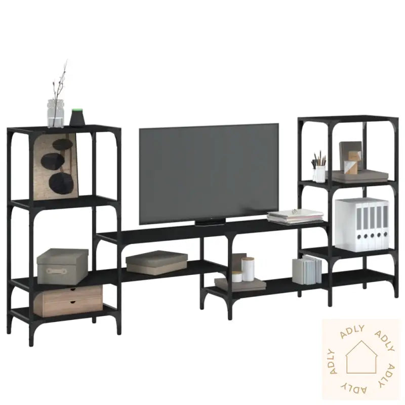 Tv-Benk Svart 206,5X28,5X95 Cm Konstruert Tre