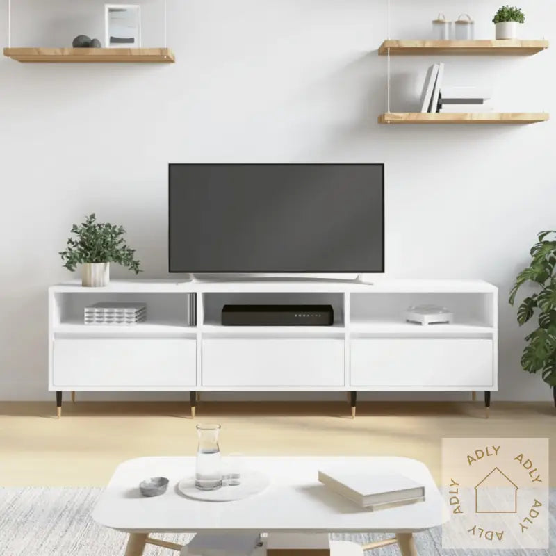 Tv-Benk Hvit 150X30X44,5 Cm Konstruert Tre