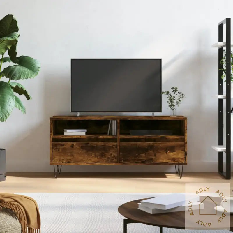 Tv-Benk Røkt Eik 100X34,5X44,5 Cm Konstruert Tre