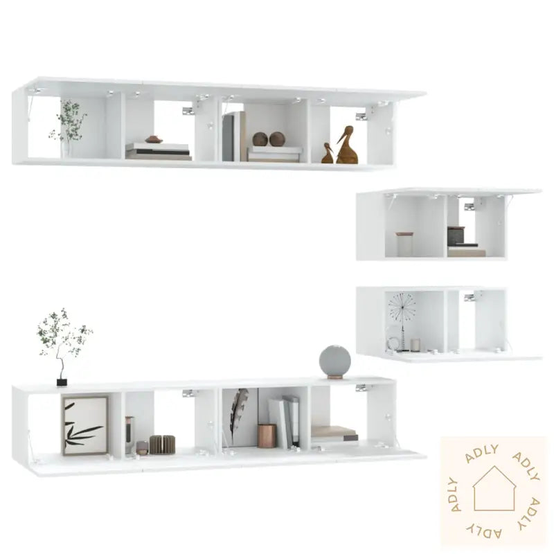 Tv-Skapsett 6 Deler Hvit Konstruert Tre