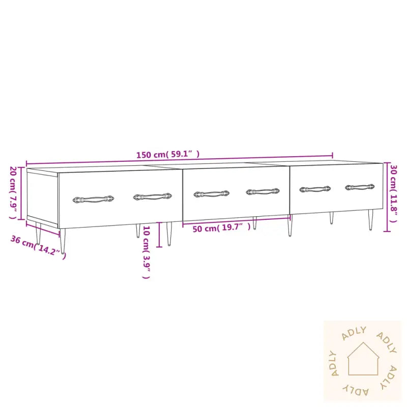 Tv-Benk Hvit 150X36X30 Cm Konstruert Tre