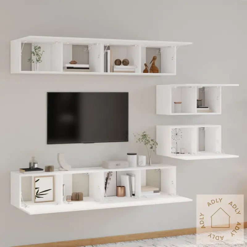 Tv-Skapsett 6 Deler Hvit Konstruert Tre