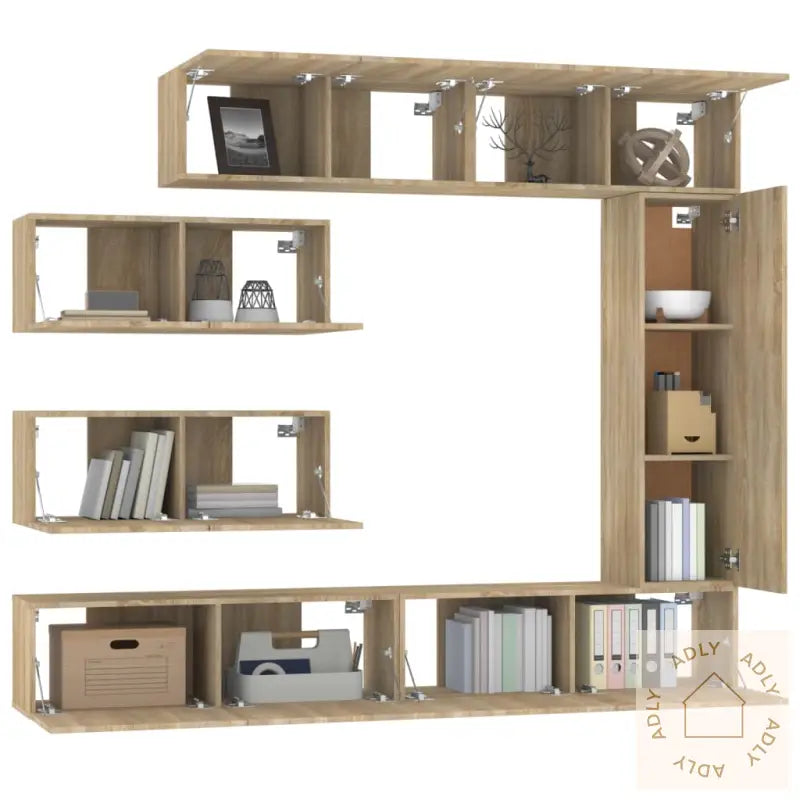 Tv-Skapsett 7 Deler Sonoma Eik Konstruert Tre