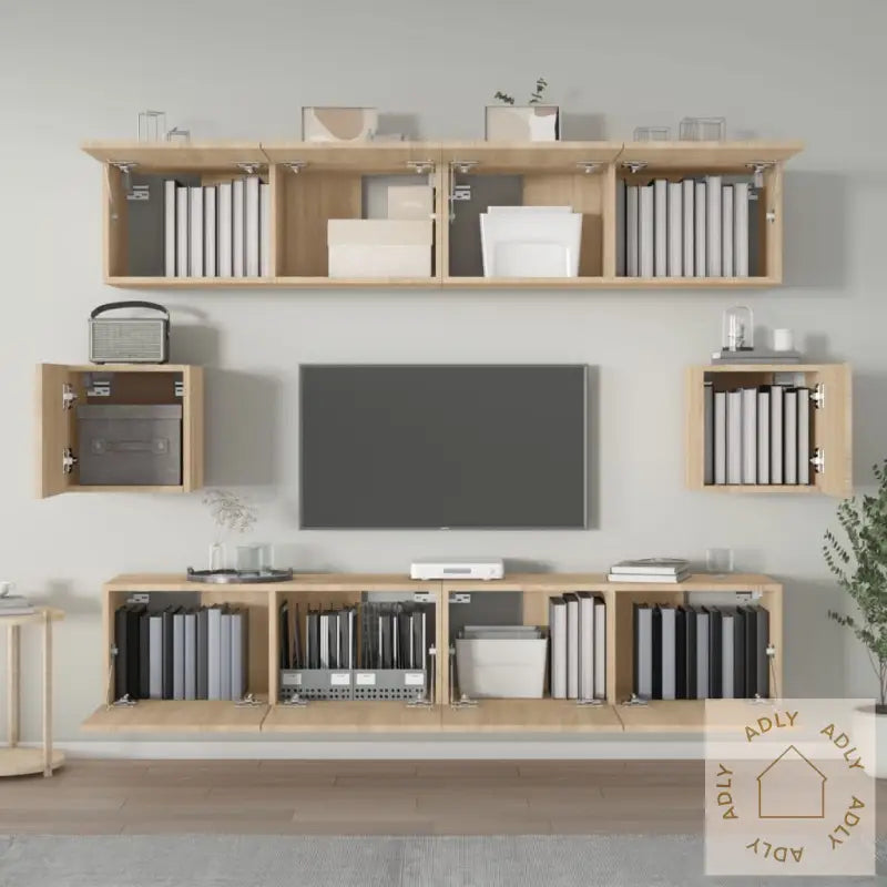 Tv-Skapsett 6 Deler Sonoma Eik Konstruert Tre