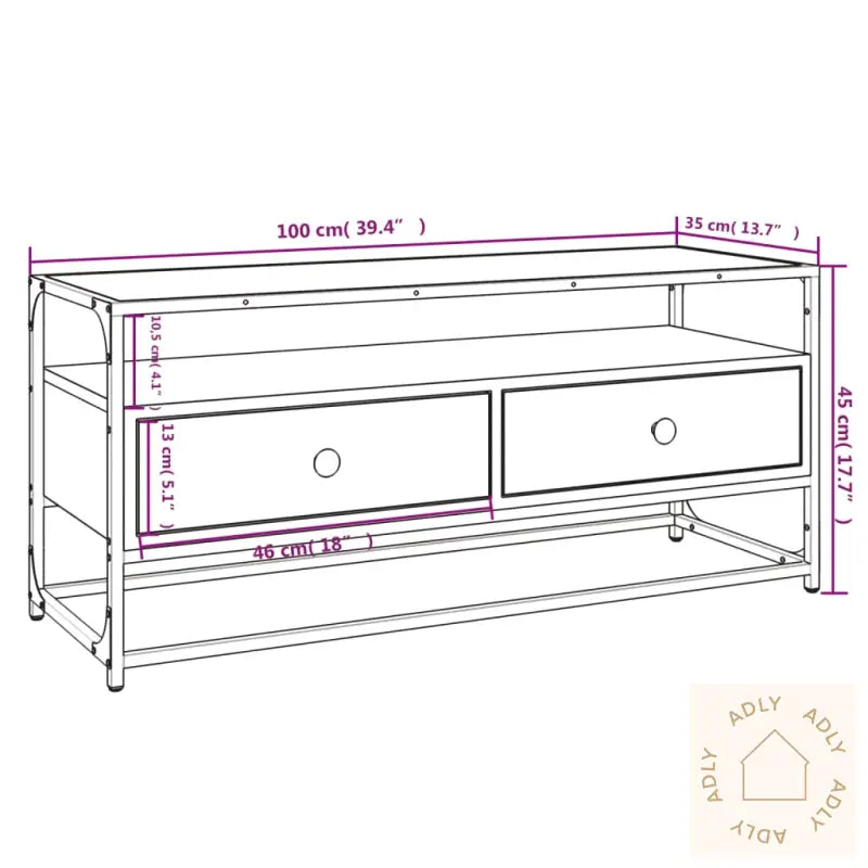 Tv-Benk Sonoma Eik 100X35X45 Cm Konstruert Tre