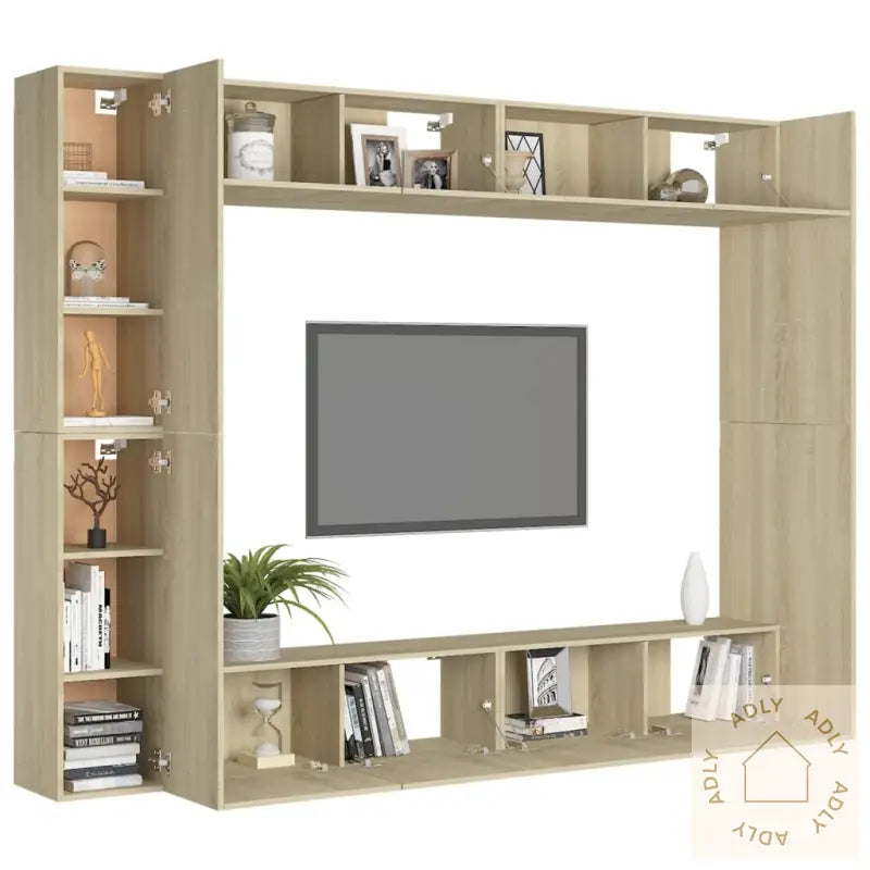 Tv-Benksett 8 Stk Sonoma Eik Konstruert Tre