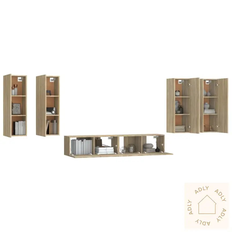 Tv-Skapsett 6 Deler Sonoma Eik Konstruert Tre