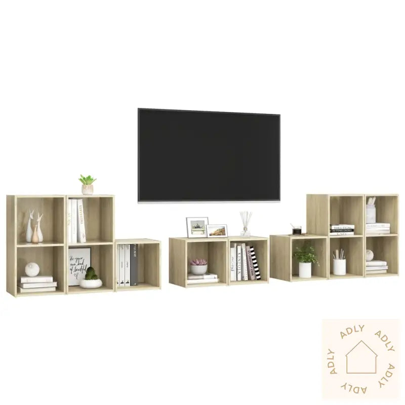 Tv-Benksett 8 Deler Sonoma Eik Konstruert Tre