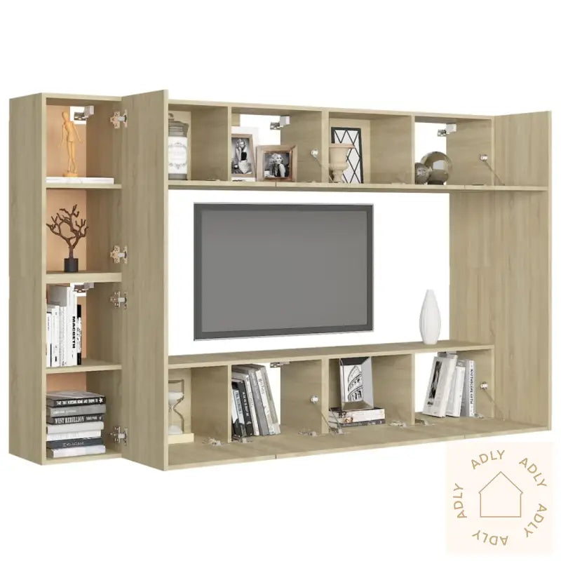 Tv-Benksett 8 Stk Sonoma Eik Konstruert Tre