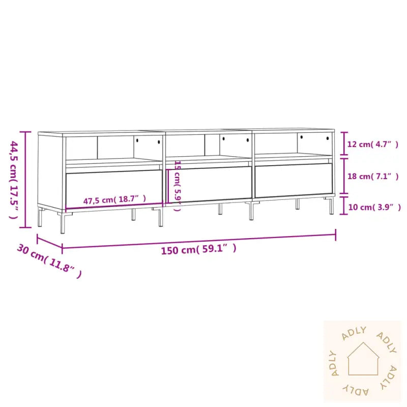 Tv-Benk Sonoma Eik 150X30X44,5 Cm Konstruert Tre