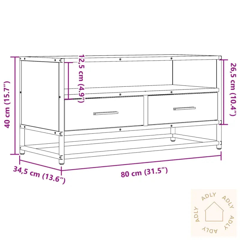 Tv-Benk Sonoma Eik 80X34,5X40 Cm Konstruert Tre Og Metall