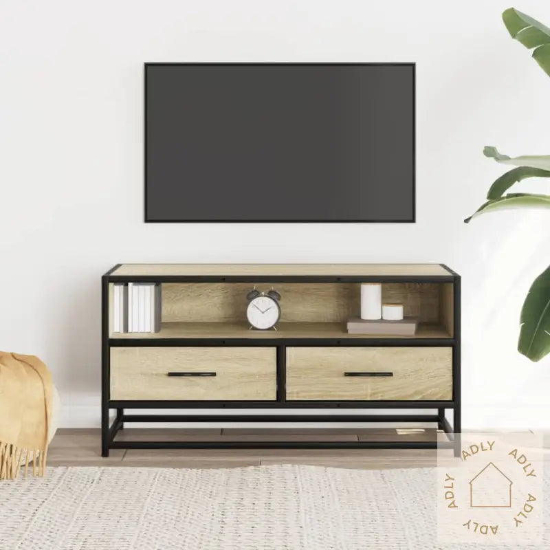 Tv-Benk Sonoma Eik 80X34,5X40 Cm Konstruert Tre Og Metall