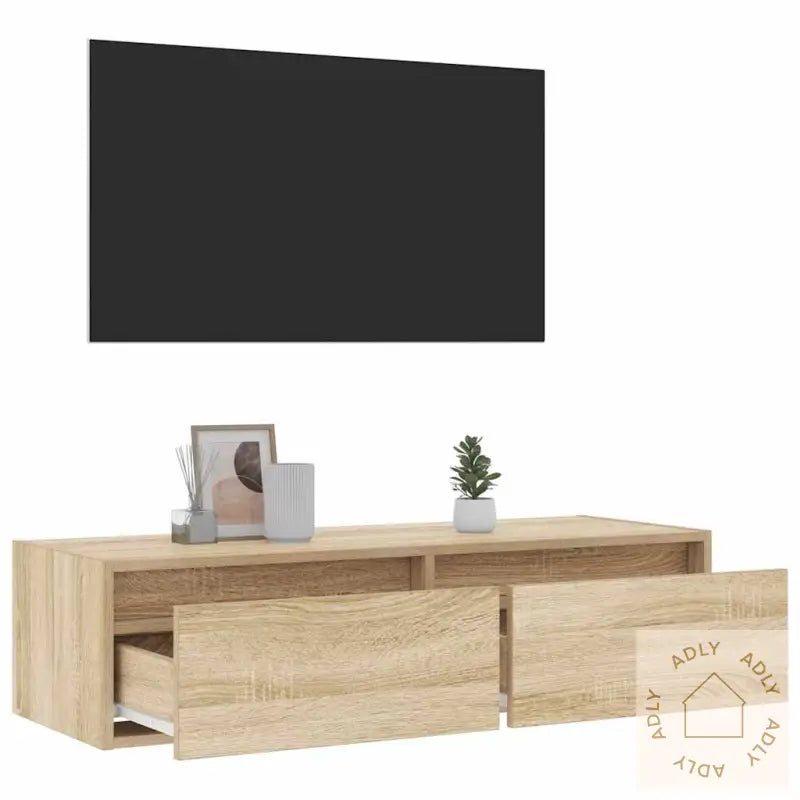 Tv-Benk Med Led-Lys Sonoma Eik 100X35,5X25 Cm