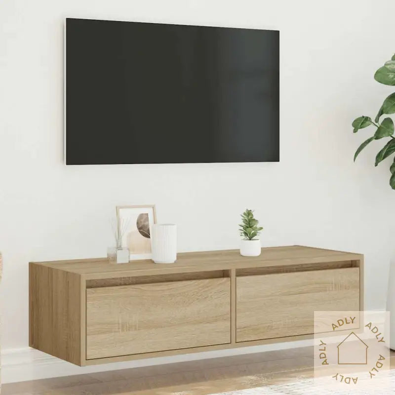 Tv-Benk Med Led-Lys Sonoma Eik 100X35,5X25 Cm