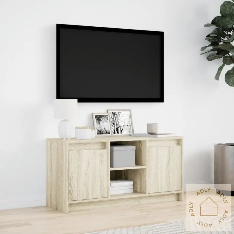 Tv-Benk Med Led Sonoma Eik 100X34X50 Cm Konstruert Tre