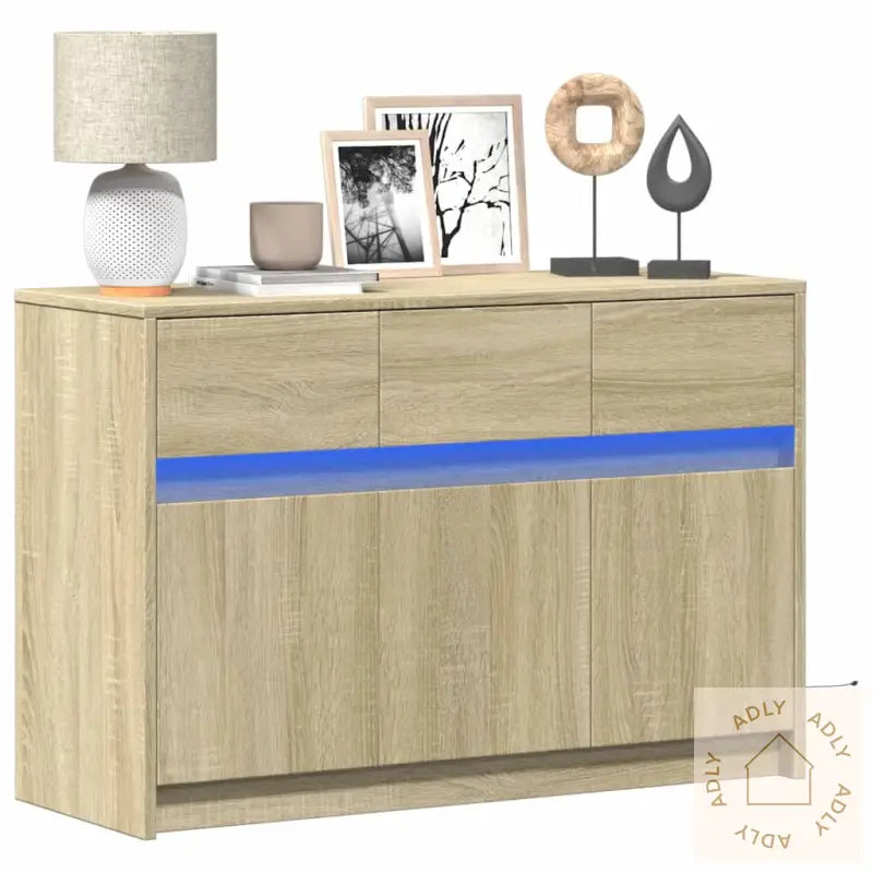 Tv-Benk Med Led Sonoma Eik 91X34X61 Cm Konstruert Tre