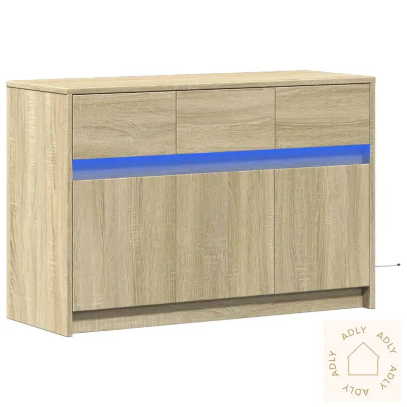 Tv-Benk Med Led Sonoma Eik 91X34X61 Cm Konstruert Tre