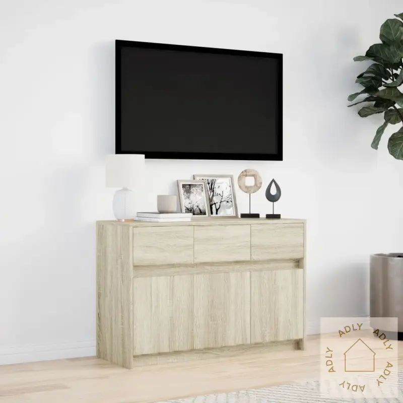 Tv-Benk Med Led Sonoma Eik 91X34X61 Cm Konstruert Tre