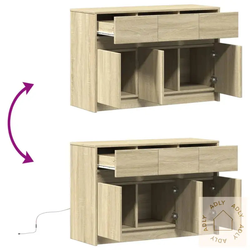 Tv-Benk Med Led Sonoma Eik 91X34X61 Cm Konstruert Tre