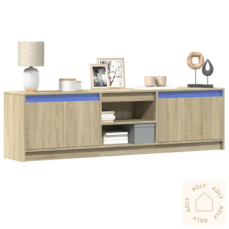Tv-Benk Med Led Sonoma Eik 180X34X50 Cm Konstruert Tre