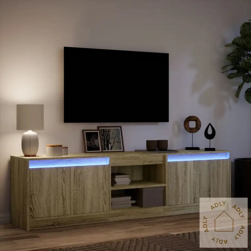Tv-Benk Med Led Sonoma Eik 180X34X50 Cm Konstruert Tre