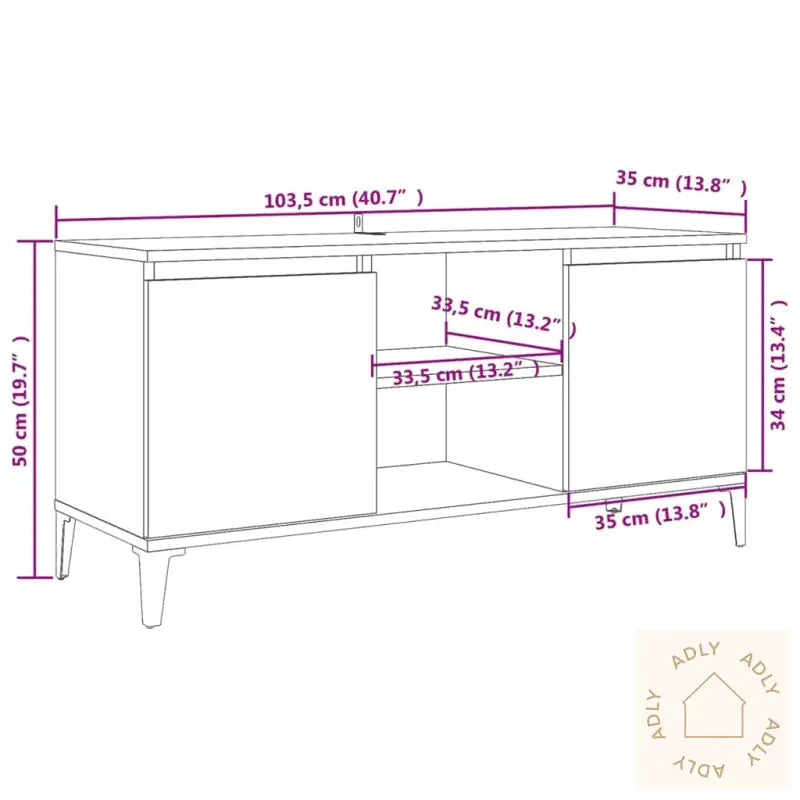 Tv-Benk Med Metallben Sonoma Eik 103,5X35X50 Cm