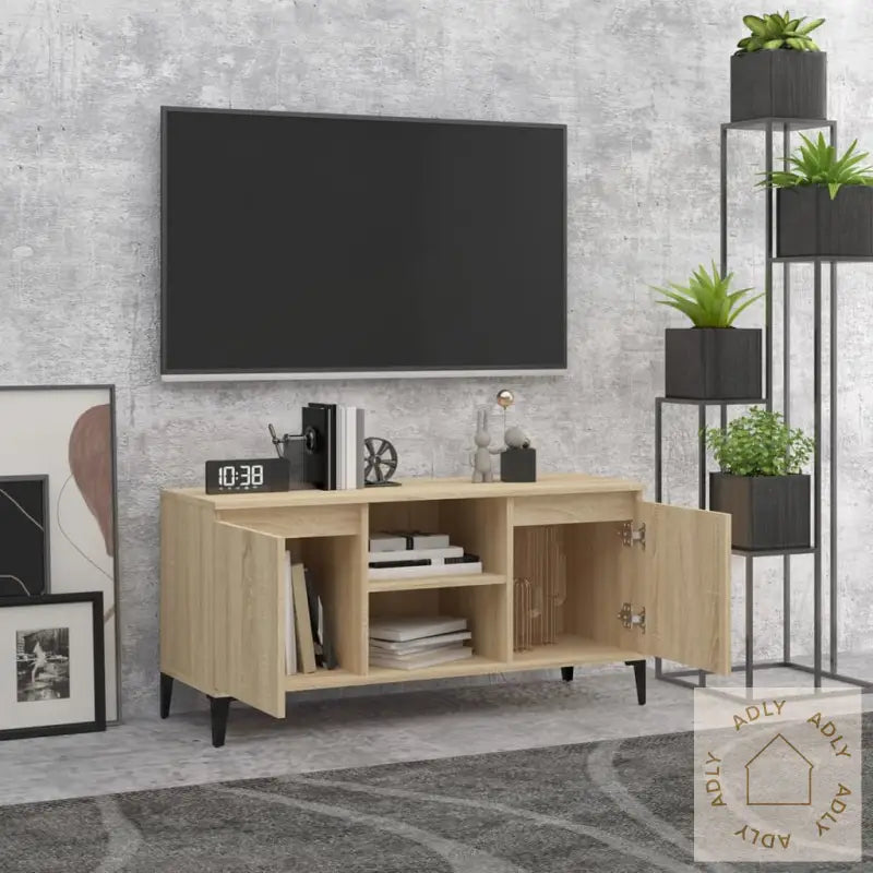 Tv-Benk Med Metallben Sonoma Eik 103,5X35X50 Cm