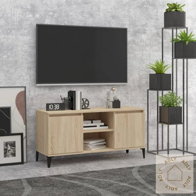 Tv-Benk Med Metallben Sonoma Eik 103,5X35X50 Cm