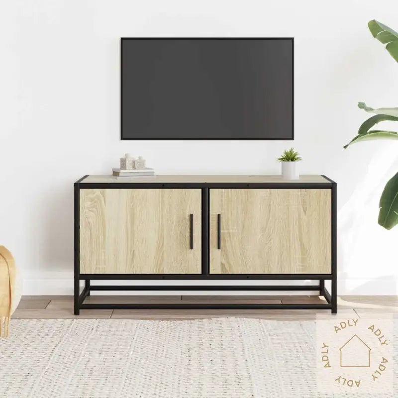 Tv-Benk Sonoma Eik 80X34,5X40 Cm Konstruert Tre Og Metall
