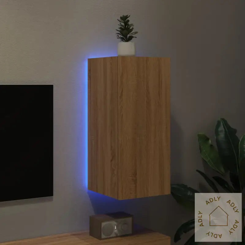 Vegghengt Tv-Benk Med Led Sonoma Eik 30,5X35X70 Cm