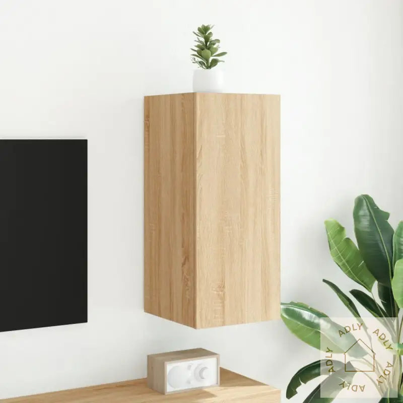 Vegghengt Tv-Benk Med Led Sonoma Eik 30,5X35X70 Cm