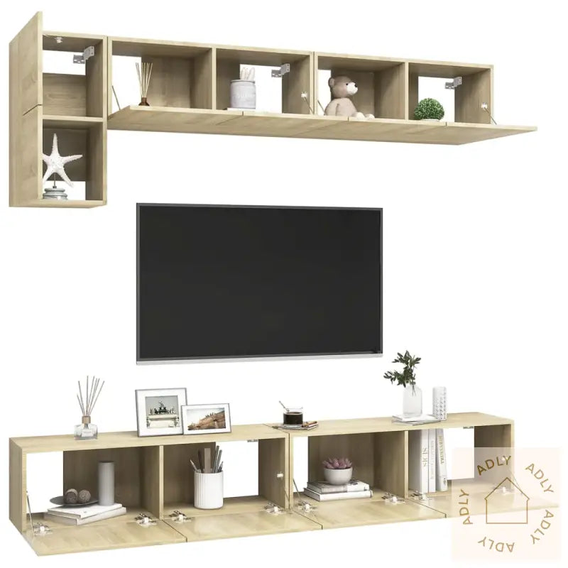 Tv-Benksett 5 Stk Sonoma Eik Konstruert Tre