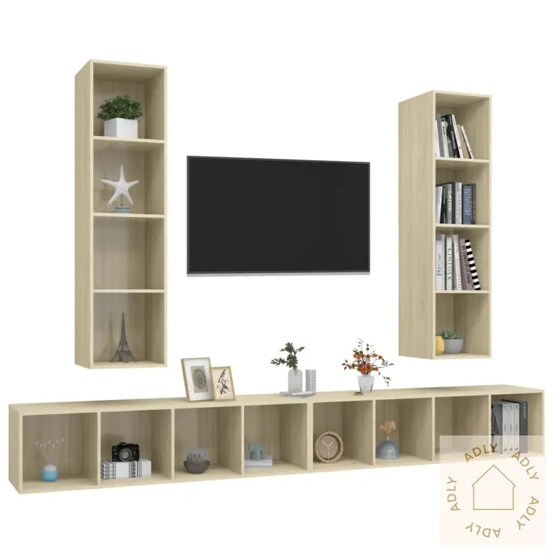 Vegghengte Tv-Benker 4 Stk Sonoma Eik Konstruert Tre