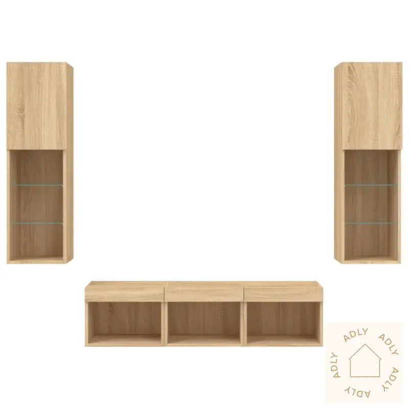 Vegghengte Tv-Enheter Med Led 5 Deler Sonoma Eik Konstruert Tre