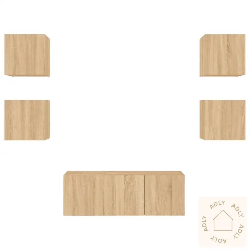 Vegghengte Tv-Enheter Med Led 6 Deler Sonoma Eik Konstruert Tre