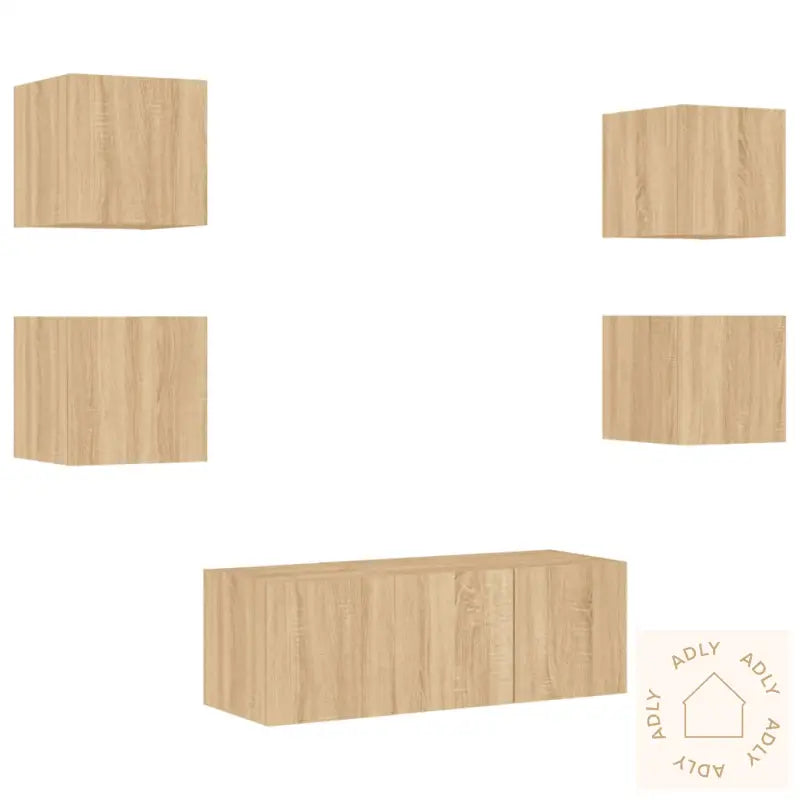Vegghengte Tv-Enheter Med Led 6 Deler Sonoma Eik Konstruert Tre