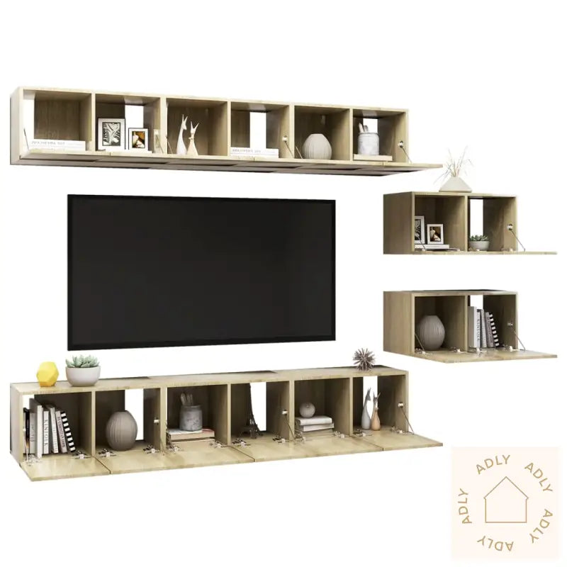 Tv-Benksett 8 Deler Sonoma Eik Konstruert Tre