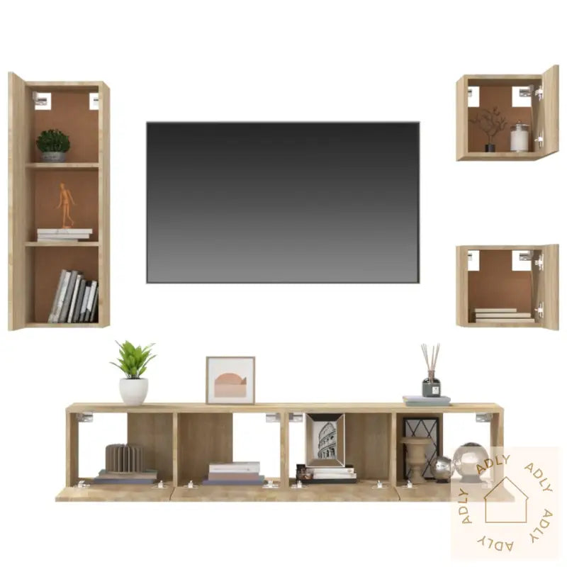 Tv-Skapsett 5 Deler Sonoma Eik Konstruert Tre