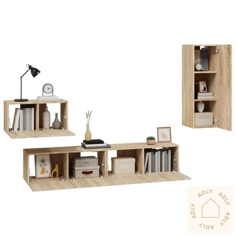 Tv-Skapsett 4 Deler Sonoma Eik Konstruert Tre