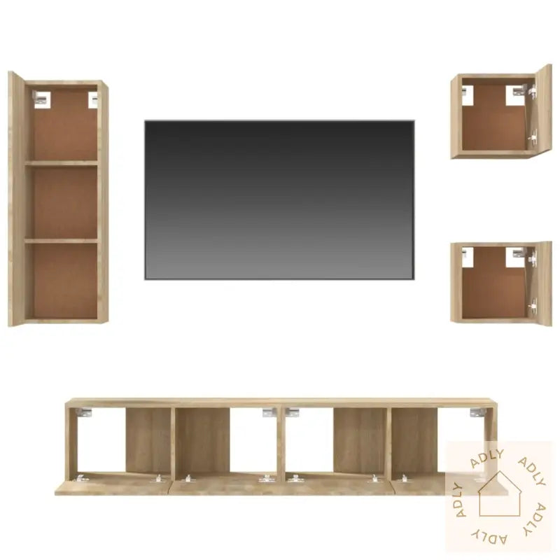 Tv-Skapsett 5 Deler Sonoma Eik Konstruert Tre