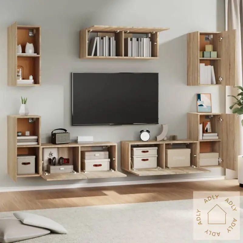 Tv-Skapsett 7 Deler Sonoma Eik Konstruert Tre