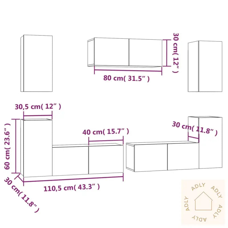 Tv-Skapsett 7 Deler Sonoma Eik Konstruert Tre