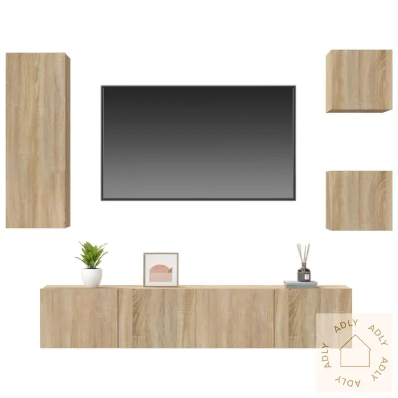 Tv-Skapsett 5 Deler Sonoma Eik Konstruert Tre