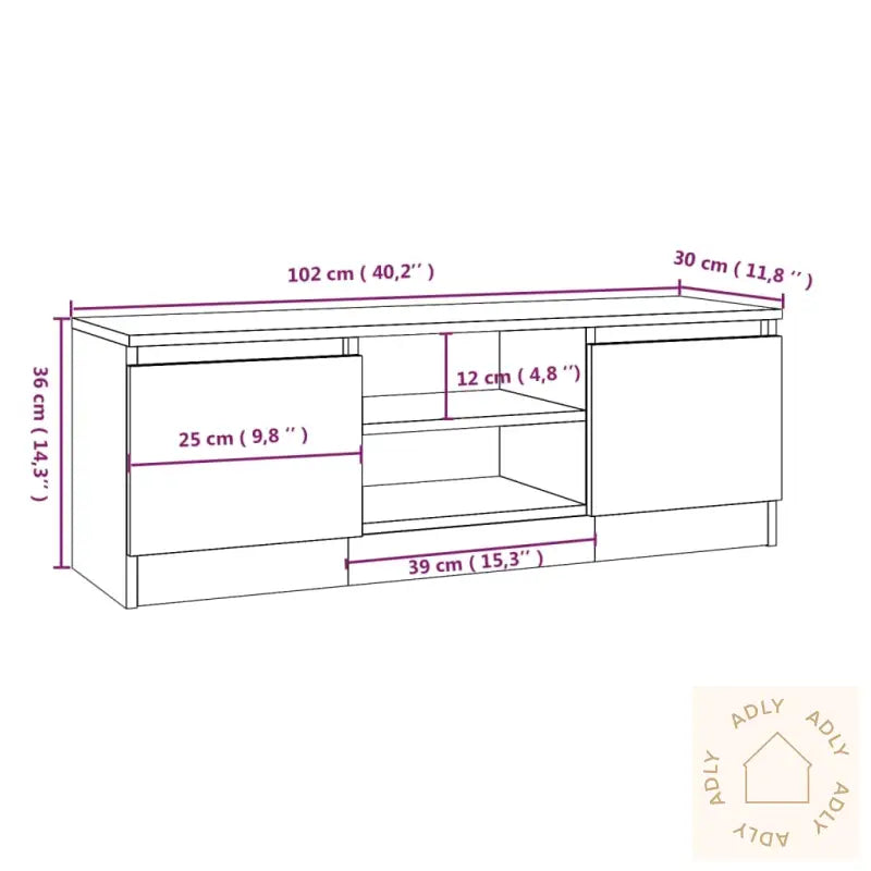 Tv-Benk Med Dør Sonoma Eik 102X30X36 Cm