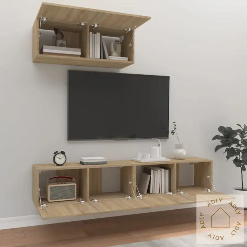Tv-Skapsett 3 Deler Sonoma Eik Konstruert Tre