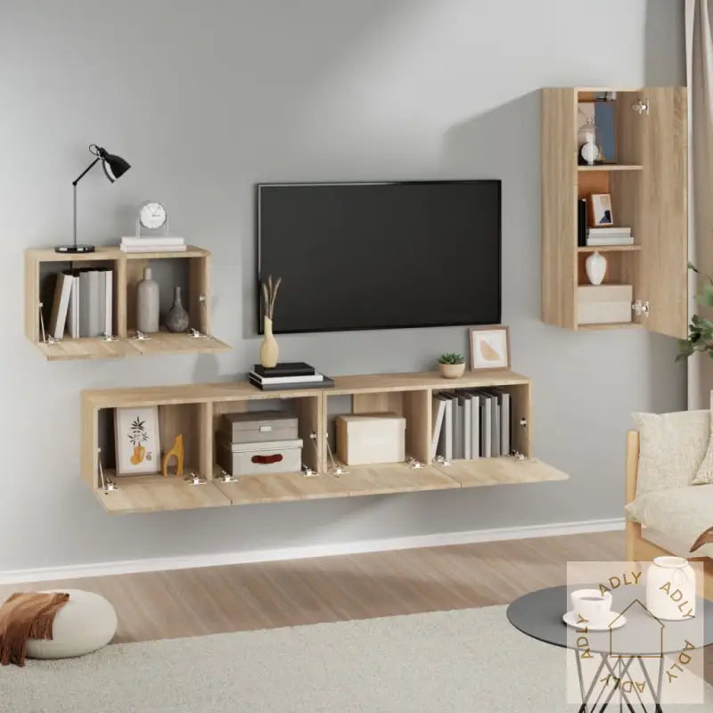 Tv-Skapsett 4 Deler Sonoma Eik Konstruert Tre