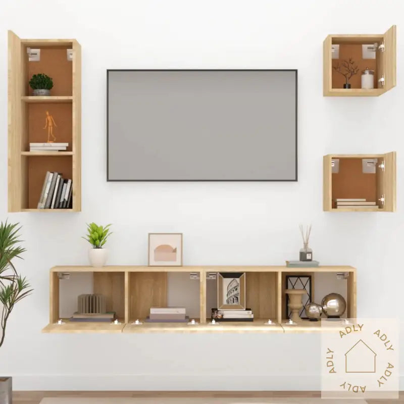 Tv-Skapsett 5 Deler Sonoma Eik Konstruert Tre