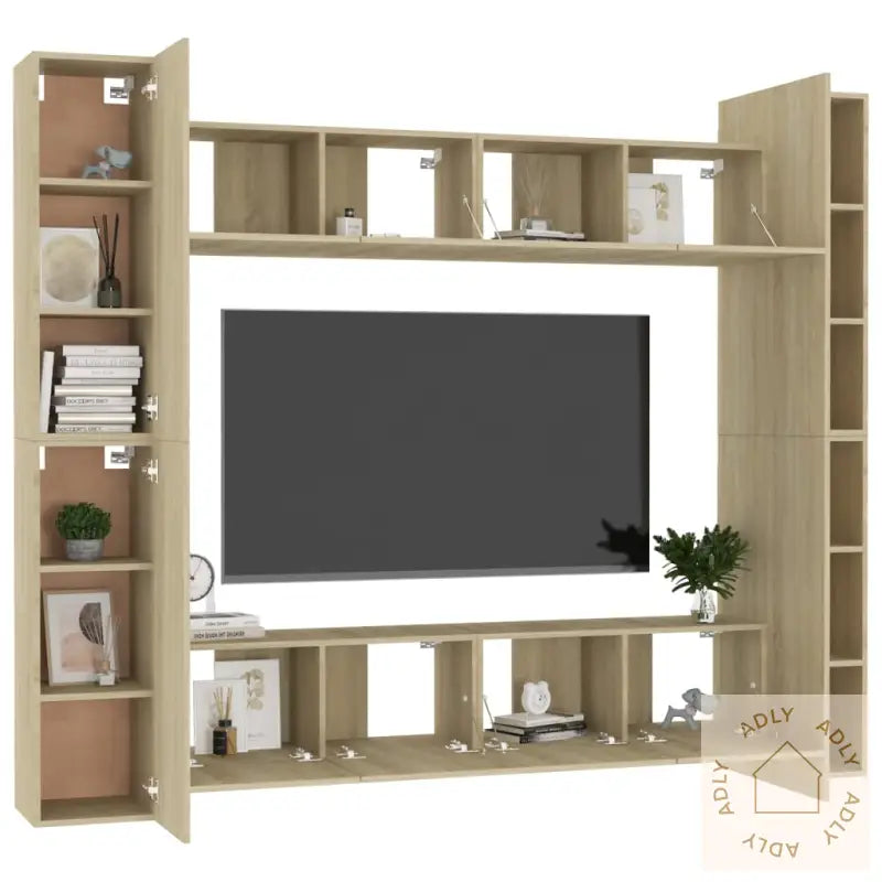 Tv-Benksett 8 Stk Sonoma Eik Konstruert Tre