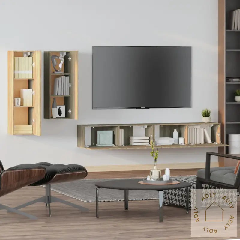 Tv-Skapsett 4 Deler Sonoma Eik Konstruert Tre